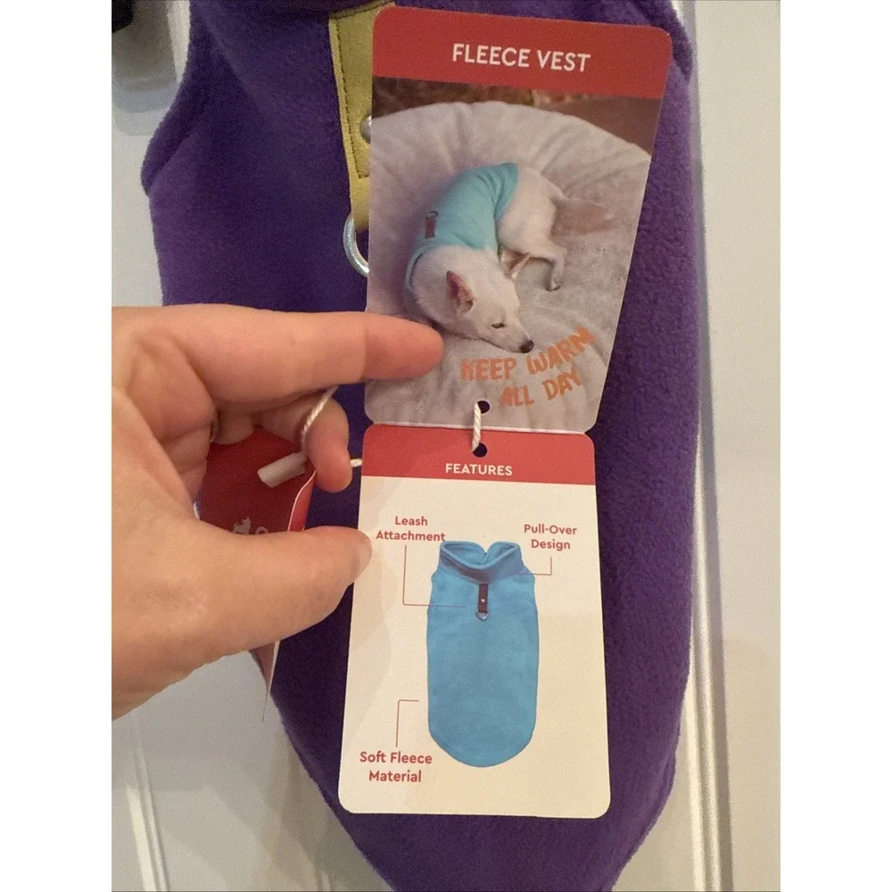 NWT, Gooby, Warm Pullover Fleece Dog Jacket with O-Ring Leash, Lavender, Small